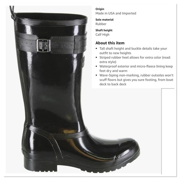 Sperry Black Rubber Calf High Rain Boots - Picture 1 of 10